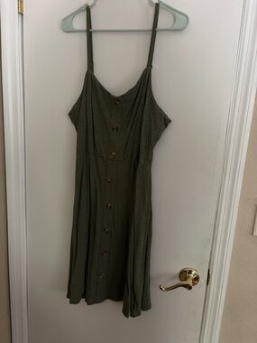 Old Navy Olive Green Button-Front Midi Dress
